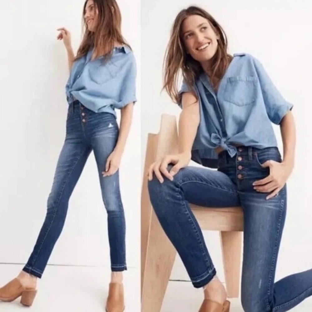 Madewell | 10" High-Rise Skinny Exposed Button Fly | Raw Hem | Dark Wash | 25 🕗